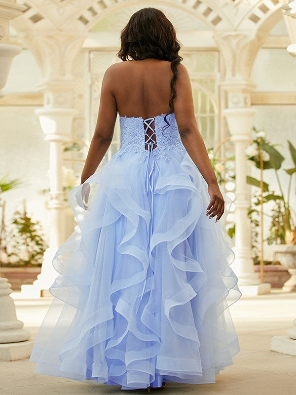 Robe longue sans manches à appliques en tulle et col licou